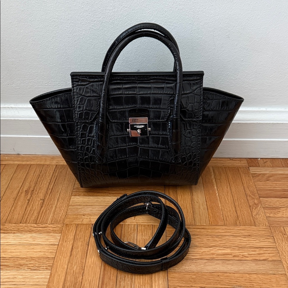 Michael Kors Collection Black Crocodile-Embossed Satchel